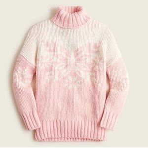 J Crew Pink Snowflake Oversized Turtleneck Sweater XS